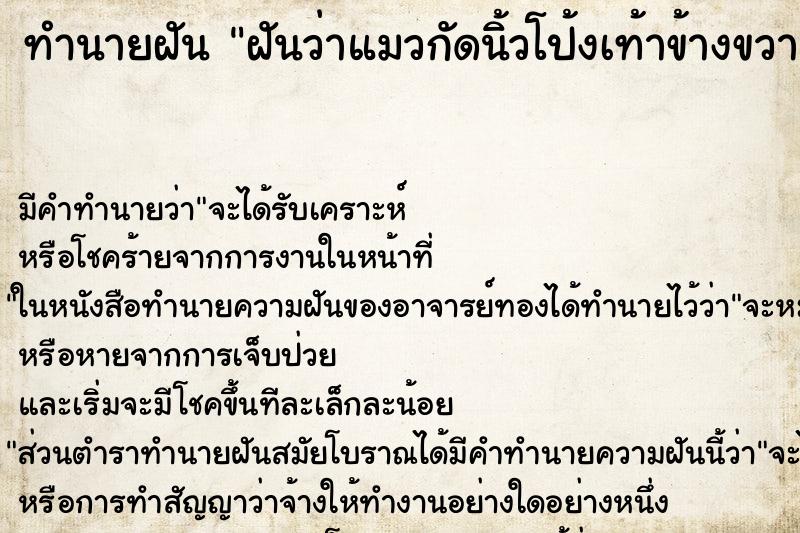 ทำนายฝัน ฝันว่าแมวกัดนิ้วโป้งเท้าข้างขวา ตำราโบราณ แม่นที่สุดในโลก