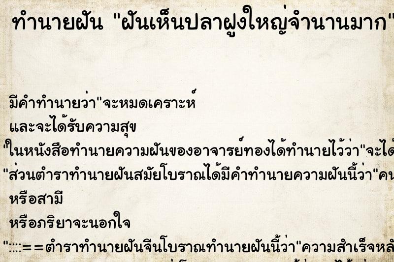 ทำนายฝันฝันเห็นปลาฝูงใหญ่จํานานมาก ทำนายฝันทำนายฝันฝันเห็นปลาฝูงใหญ่จํานานมาก