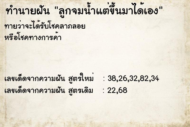 ทำนายฝันลูกจมน้ำแต่ขึ้นมาได้เอง ทำนายฝันทำนายฝันลูกจมน้ำแต่ขึ้นมาได้เอง
