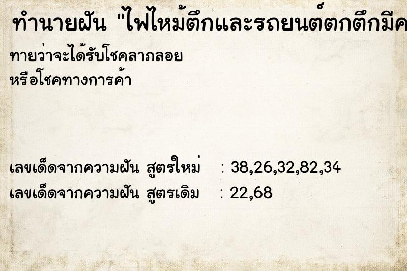 ทำนายฝันไฟไหม้ตึกและรถยนต์ตกตึกมีคนตาย ทำนายฝันทำนายฝันไฟไหม้ตึกและรถยนต์ตกตึกมีคนตาย