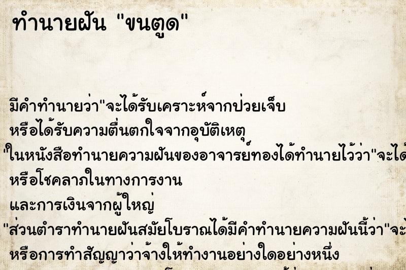 ทำนายฝัน ขนตูด ทำนายฝัน ขนตูด