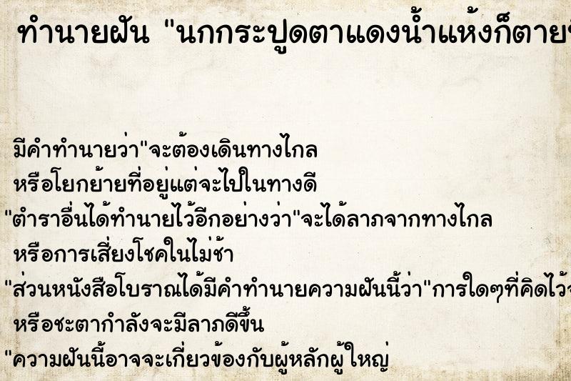 ทำนายฝันทำนายฝันนกกระปูดตาแดงน้ำแห้งก็ตายบินชนรถยนต์