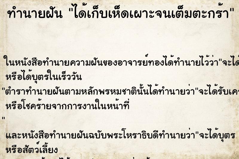 ทำนายฝันทำนายฝันได้เก็บเห็ดเผาะจนเต็มตะกร้า