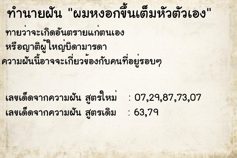 ทำนายฝันผมหงอกขึ้นเต็มหัวตัวเอง ทำนายฝันทำนายฝันผมหงอกขึ้นเต็มหัวตัวเอง