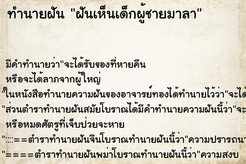 ทำนายฝัน ฝันเห็นเด็กผู้ชายมาลา ทำนายฝัน ฝันเห็นเด็กผู้ชายมาลา