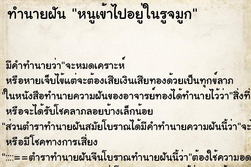 ทำนายฝัน หนูเข้าไปอยู่ในรูจมูก แม่นๆ ฟรี ด้วยตำราหนังสือทำนายฝันโบราณ ทำนายฝันหนูเข้าไปอยู่ในรูจมูก