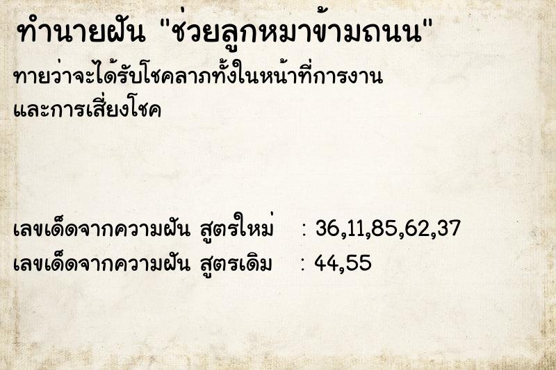 ทำนายฝันช่วยลูกหมาข้ามถนน ทำนายฝันทำนายฝันช่วยลูกหมาข้ามถนน