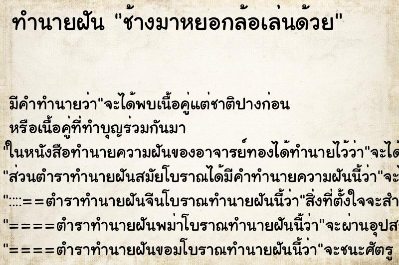 ทำนายฝัน ช้างมาหยอกล้อเล่นด้วย
