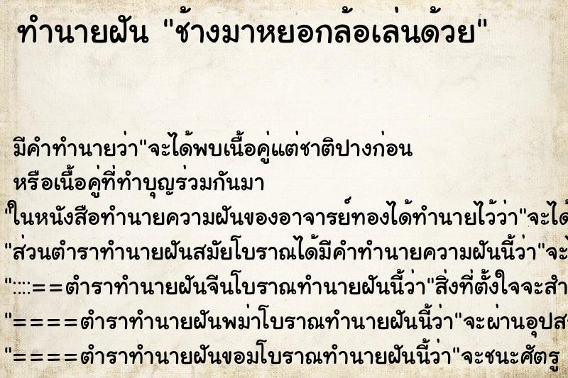 ทำนายฝัน ช้างมาหยอกล้อเล่นด้วย ตำราโบราณ แม่นที่สุดในโลก