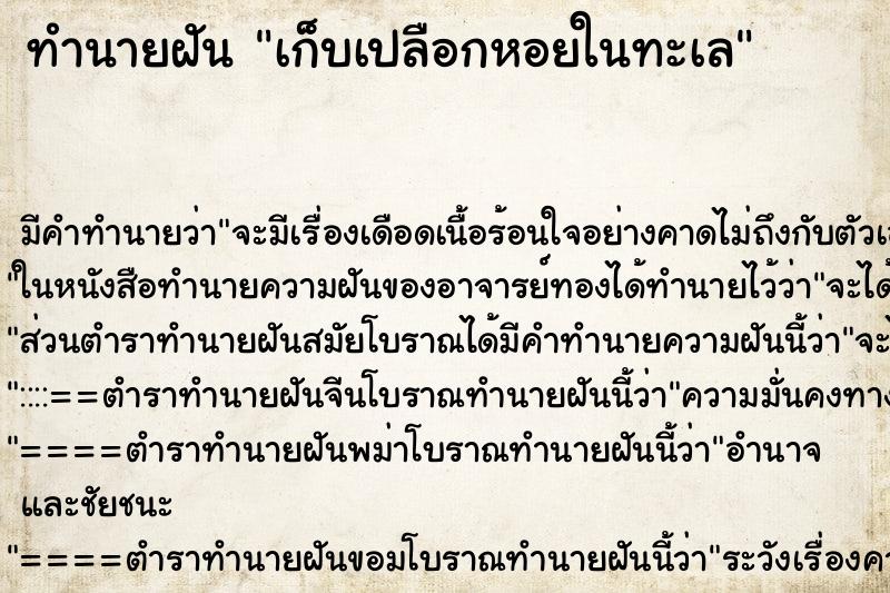 ทำนายฝัน เก็บเปลือกหอยในทะเล ตำราโบราณ แม่นที่สุดในโลก