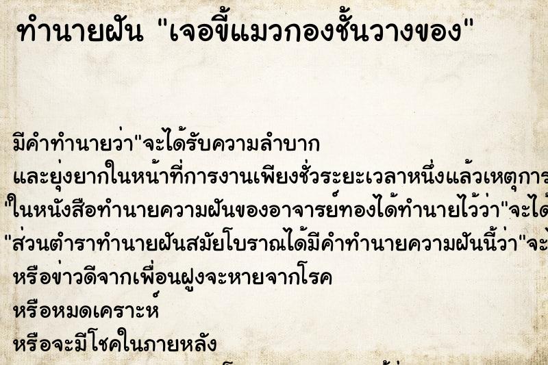 ทำนายฝัน เจอขี้แมวกองชั้นวางของ ทำนายฝัน เจอขี้แมวกองชั้นวางของ