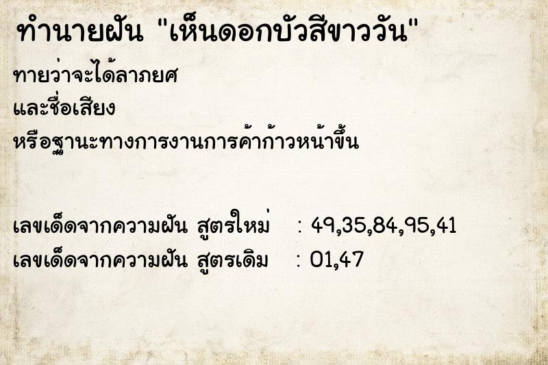 ทำนายฝันเห็นดอกบัวสีขาววัน ทำนายฝันทำนายฝันเห็นดอกบัวสีขาววัน