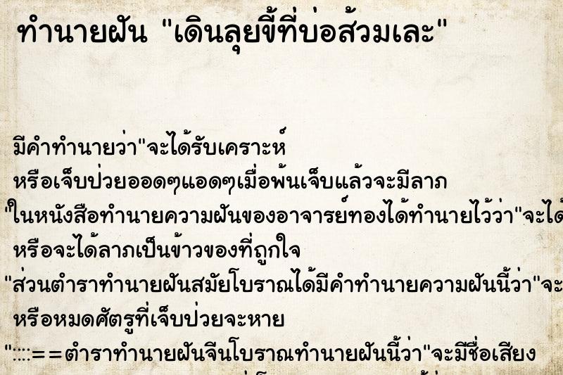 ทำนายฝันทำนายฝันเดินลุยขี้ที่บ่อส้วมเละ