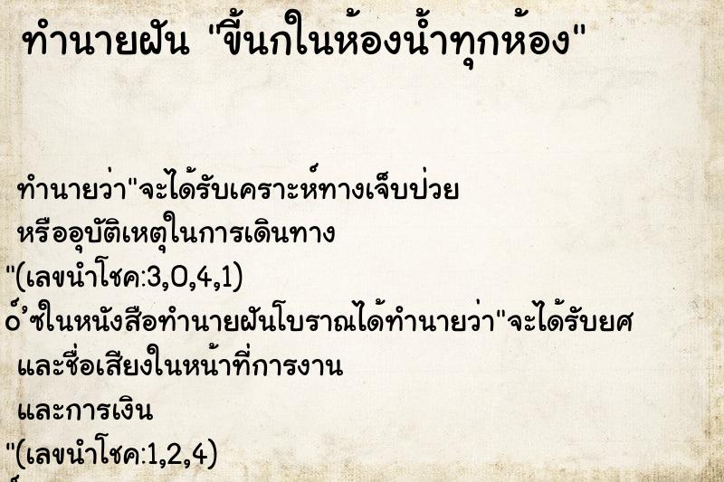 ทำนายฝัน ขี้นกในห้องน้ำทุกห้อง