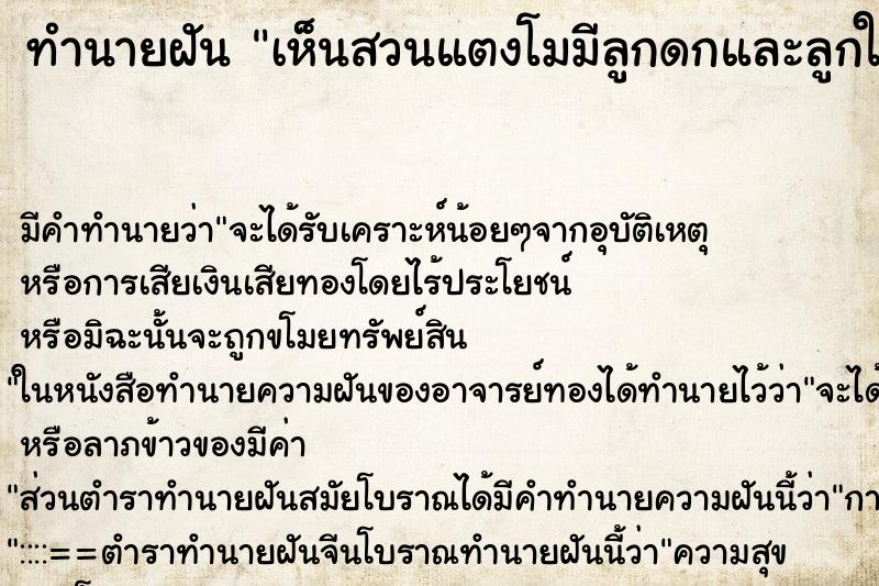 ทำนายฝัน เห็นสวนแตงโมมีลูกดกและลูกใหญ่มาก ทำนายฝัน เห็นสวนแตงโมมีลูกดกและลูกใหญ่มาก