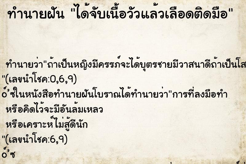 ทำนายฝันได้จับเนื้อวัวแล้วเลือดติดมือ ทำนายฝันทำนายฝันได้จับเนื้อวัวแล้วเลือดติดมือ