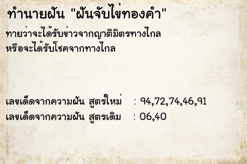ทำนายฝันฝันจับไข่ทองคำ ทำนายฝันทำนายฝันฝันจับไข่ทองคำ