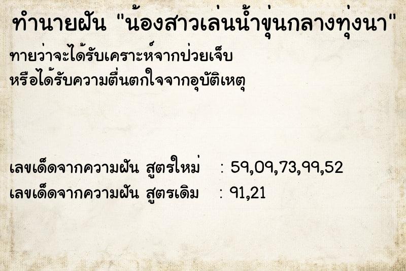 ทำนายฝันทำนายฝันน้องสาวเล่นน้ำขุ่นกลางทุ่งนา