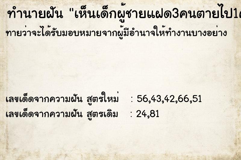 ทำนายฝันทำนายฝันเห็นเด็กผู้ชายแฝด3คนตายไป1คน