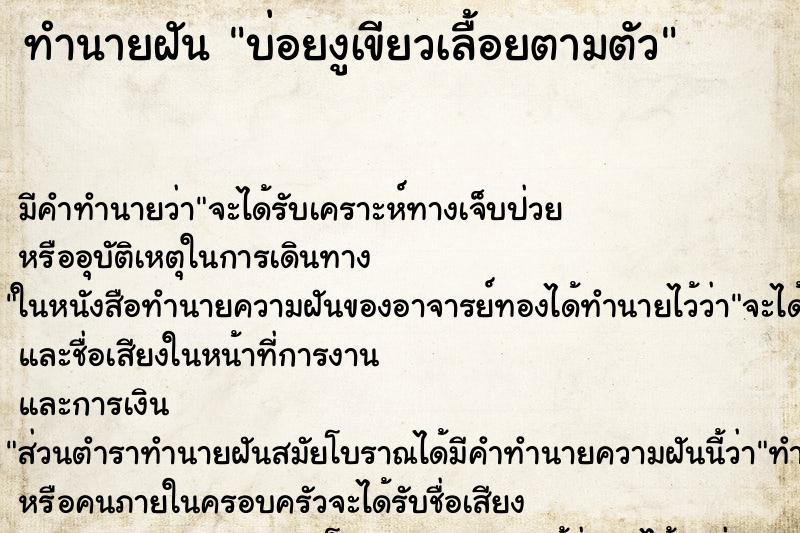 ทำนายฝัน บ่อยงูเขียวเลื้อยตามตัว ทำนายฝัน บ่อยงูเขียวเลื้อยตามตัว