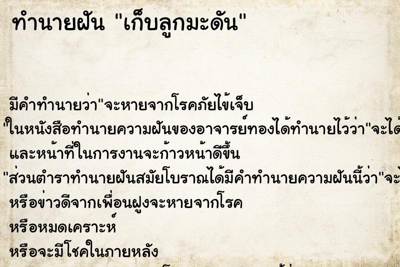 ทำนายฝันเก็บลูกมะดัน ทำนายฝันทำนายฝันเก็บลูกมะดัน