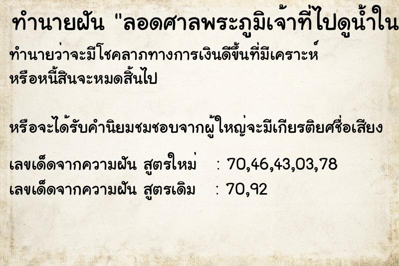 ทำนายฝันลอดศาลพระภูมิเจ้าที่ไปดูน้ำในคลอง ทำนายฝันทำนายฝันลอดศาลพระภูมิเจ้าที่ไปดูน้ำในคลอง