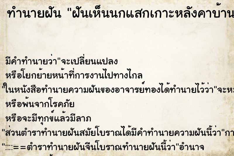 ทำนายฝัน ฝันเห็นนกแสกเกาะหลังคาบ้าน ทำนายฝัน ฝันเห็นนกแสกเกาะหลังคาบ้าน