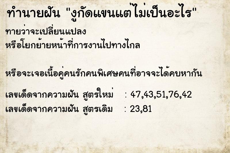 ทำนายฝันทำนายฝันงูกัดแขนแต่ไม่เป็นอะไร