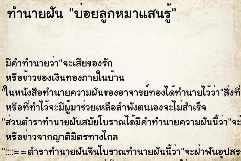 ทำนายฝันทำนายฝันบ่อยลูกหมาแสนรู้