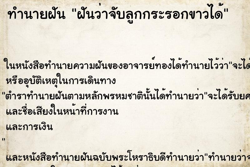 ทำนายฝันฝันว่าจับลูกกระรอกขาวได้ ทำนายฝันทำนายฝันฝันว่าจับลูกกระรอกขาวได้