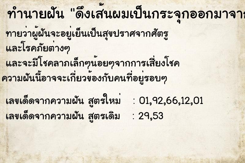 ทำนายฝันดึงเส้นผมเป็นกระจุกออกมาจากปากตัวเอง ทำนายฝันทำนายฝันดึงเส้นผมเป็นกระจุกออกมาจากปากตัวเอง