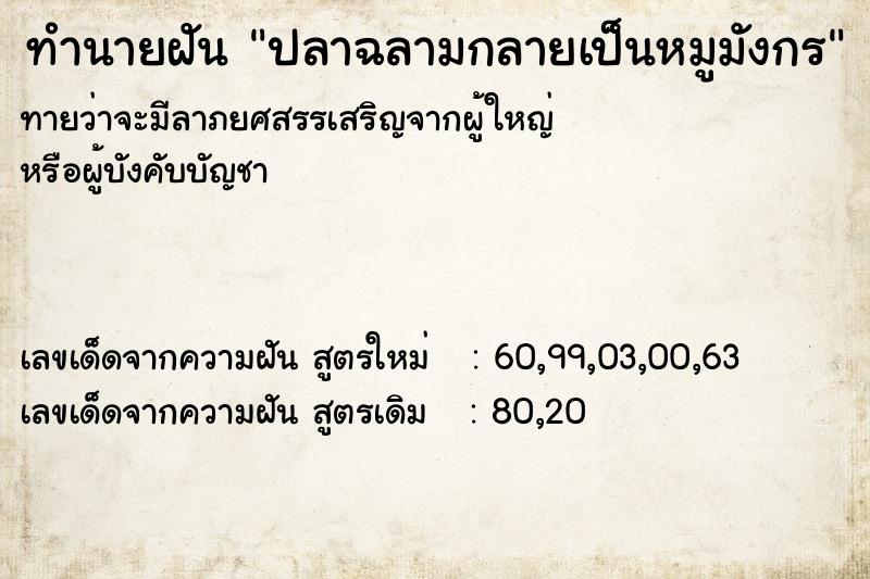 ทำนายฝันทำนายฝันปลาฉลามกลายเป็นหมูมังกร