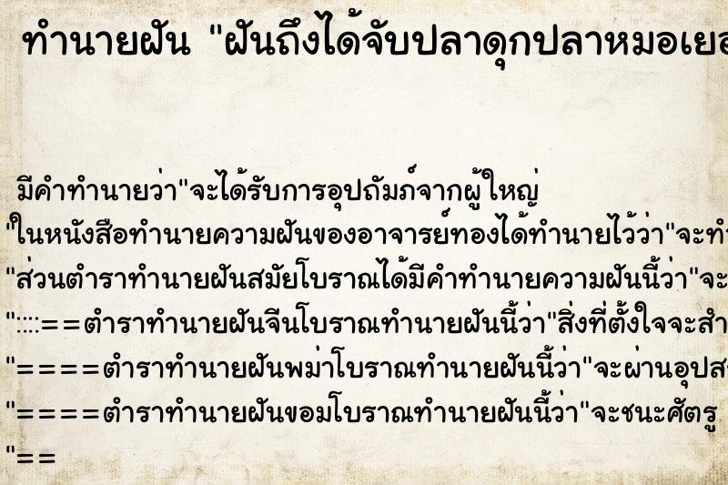 ทำนายฝันทำนายฝันฝันถึงได้จับปลาดุกปลาหมอเยอะมาก