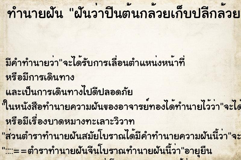 ทำนายฝันฝันว่าปีนต้นกล้วยเก็บปลีกล้วยและเห็นกล้วยสุกบนต้น ทำนายฝันทำนายฝันฝันว่าปีนต้นกล้วยเก็บปลีกล้วยและเห็นกล้วยสุกบนต้น