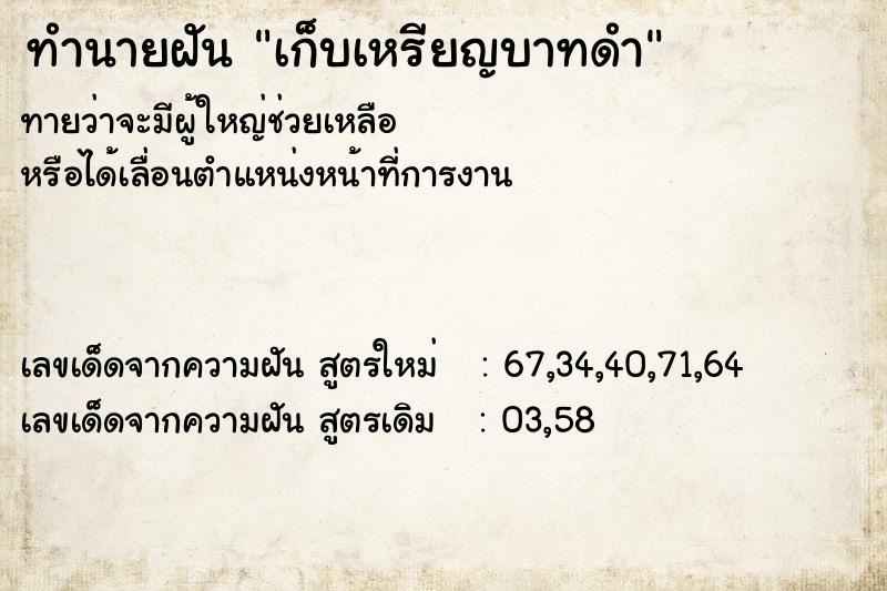 ทำนายฝัน เก็บเหรียญบาทดำ ทำนายฝัน เก็บเหรียญบาทดำ