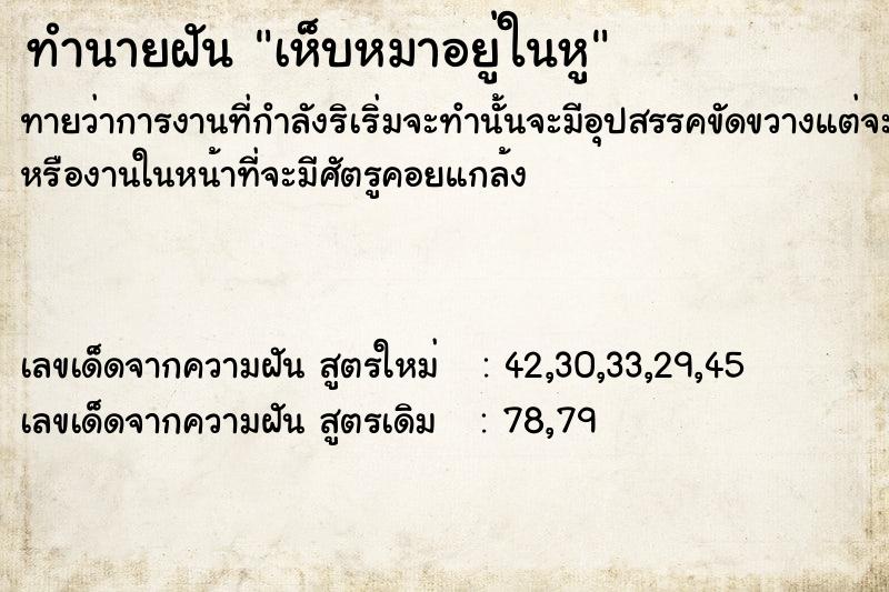 ทำนายฝัน เห็บหมาอยู่ในหู ตำราโบราณ แม่นที่สุดในโลก