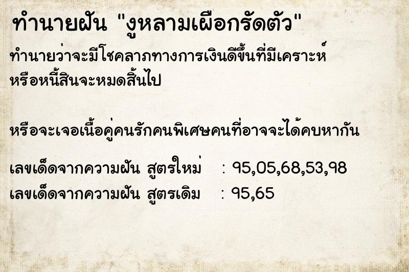 ทำนายฝันงูหลามเผือกรัดตัว ทำนายฝันทำนายฝันงูหลามเผือกรัดตัว