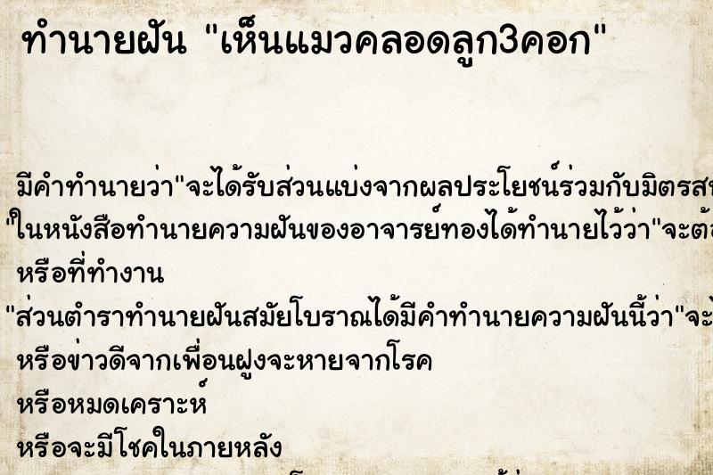 ทำนายฝัน เห็นแมวคลอดลูก3คอก ทำนายฝัน เห็นแมวคลอดลูก3คอก