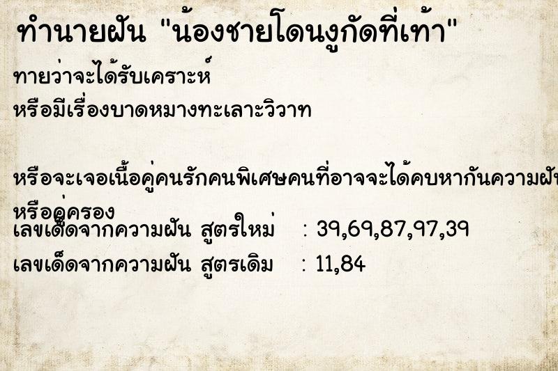 ทำนายฝันทำนายฝันน้องชายโดนงูกัดที่เท้า