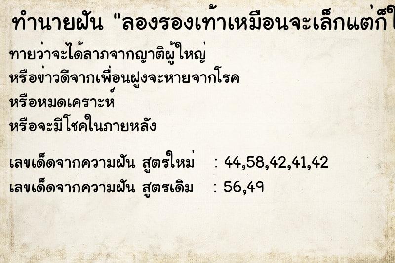 ทำนายฝันทำนายฝันลองรองเท้าเหมือนจะเล็กแต่ก็ใส่พอดี