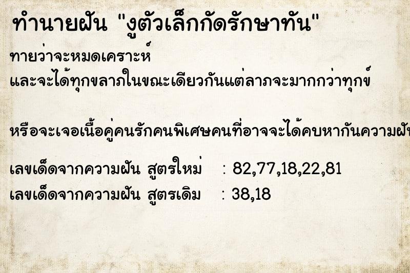 ทำนายฝันงูตัวเล็กกัดรักษาทัน ทำนายฝันทำนายฝันงูตัวเล็กกัดรักษาทัน