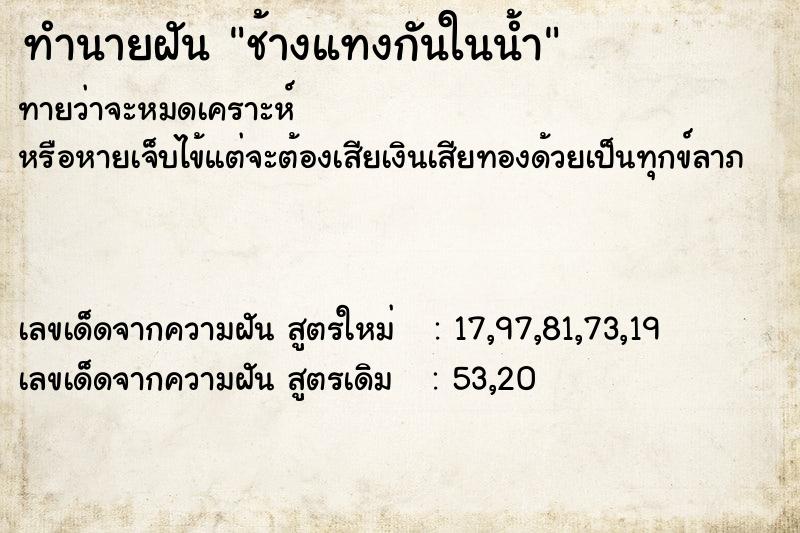 ทำนายฝันช้างแทงกันในน้ำ ทำนายฝันทำนายฝันช้างแทงกันในน้ำ