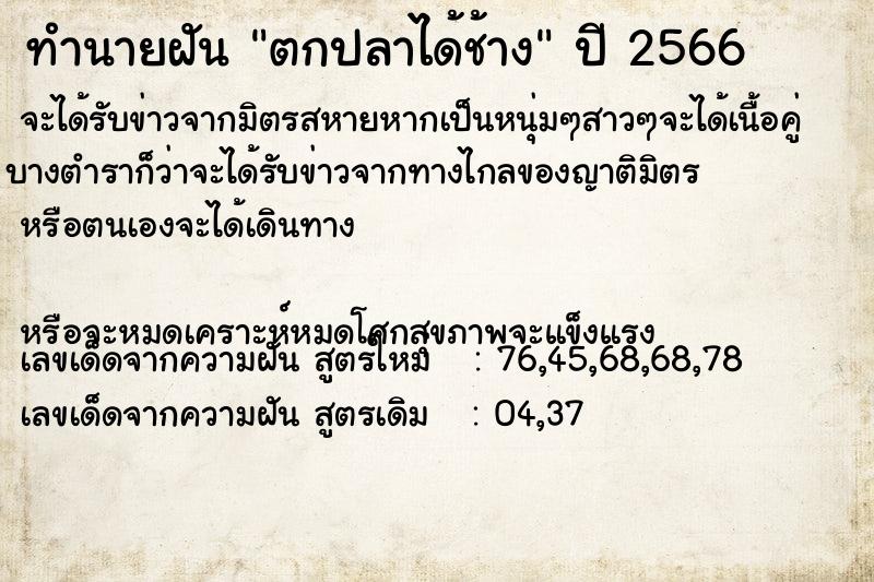 ทำนายฝัน ตกปลาได้ช้าง ทำนายฝัน ตกปลาได้ช้าง