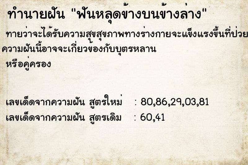 ทำนายฝันฟันหลุดข้างบนข้างล่าง ทำนายฝันทำนายฝันฟันหลุดข้างบนข้างล่าง