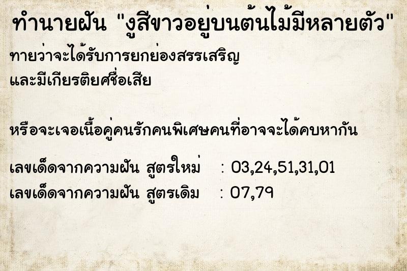 ทำนายฝันทำนายฝันงูสีขาวอยู่บนต้นไม้มีหลายตัว