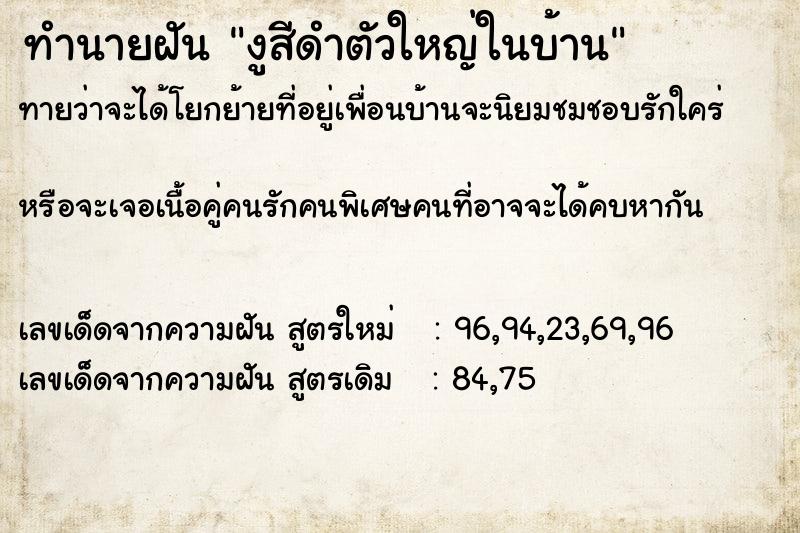 ทำนายฝัน งูสีดำตัวใหญ่ในบ้าน ทำนายฝัน งูสีดำตัวใหญ่ในบ้าน