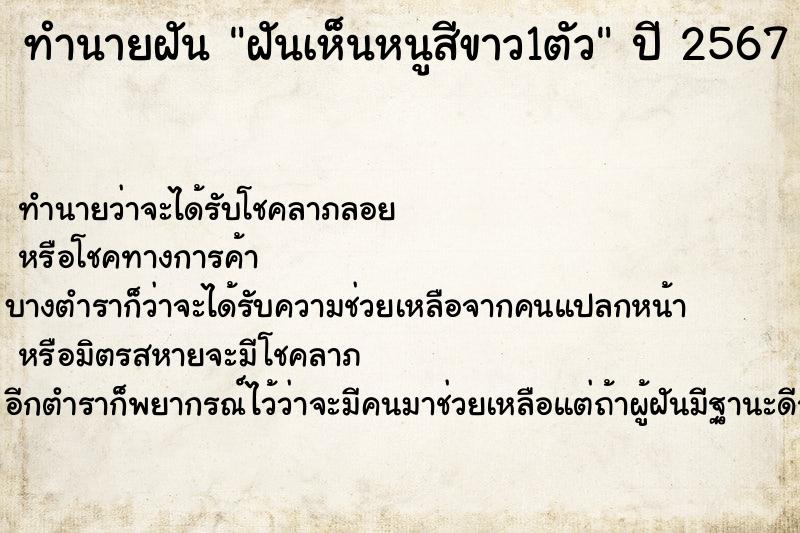 ทำนายฝันฝันเห็นหนูสีขาว1ตัว ทำนายฝันทำนายฝันฝันเห็นหนูสีขาว1ตัว