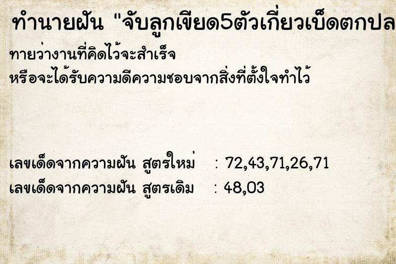 ทำนายฝันจับลูกเขียด5ตัวเกี่ยวเบ็ดตกปลา ทำนายฝันทำนายฝันจับลูกเขียด5ตัวเกี่ยวเบ็ดตกปลา