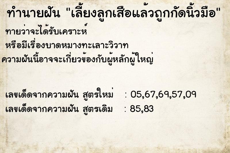 ทำนายฝันทำนายฝันเลี้ยงลูกเสือแล้วถูกกัดนิ้วมือ