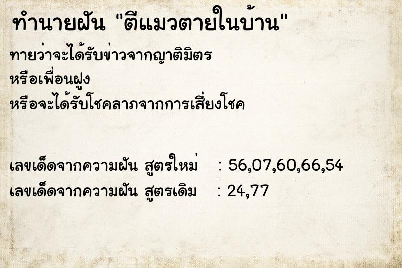 ทำนายฝันทำนายฝันตีแมวตายในบ้าน